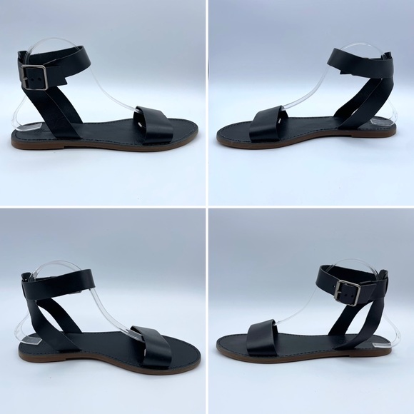 Madewell The Boardwalk Ankle Strap Sandals Black Leather Left 9.5 / Right 10 - Picture 12 of 17